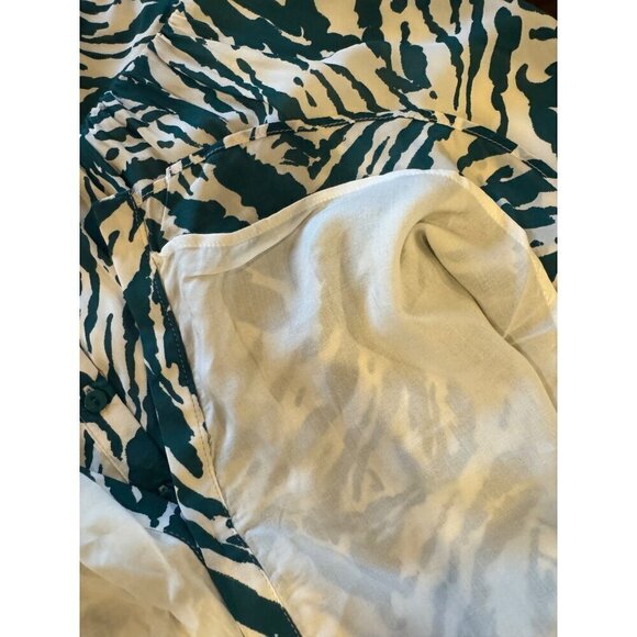 Ba&sh Dress Women 2 Green Ivory‎ Vuzy Abstract Print V Neck Button Down Mini - Picture 10 of 11
